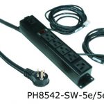 8000 series power distribution unit with four outlets and data jack and cable in a black finish.