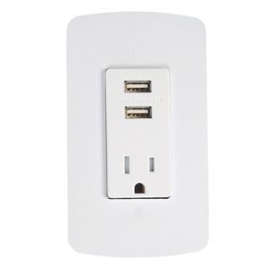 One Power outlet and Two U S B charging outlets with a white finish.