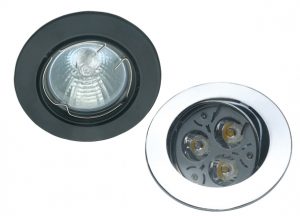Mini incasso downlight halogen and L E D fixtures with a polished chrome and painted black finish.