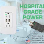 Hospital Grade Power white outlet and black power cord with green dot