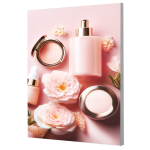 pink roses and pin perfume bottles pictured in backlit silicone edge graphic S E G.