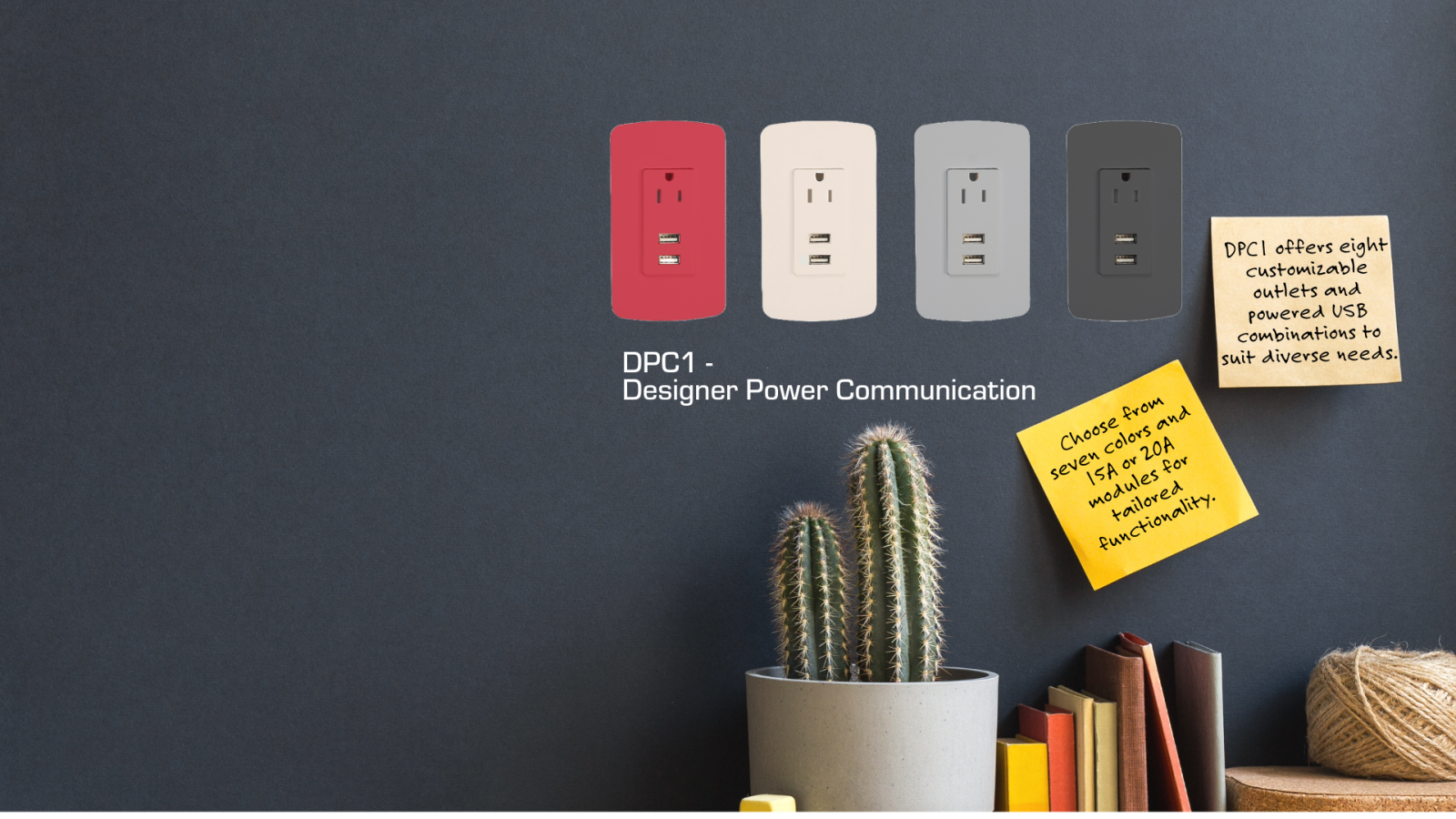 d p c 1 outlets on wall with desk and desk supplies cactus decoration