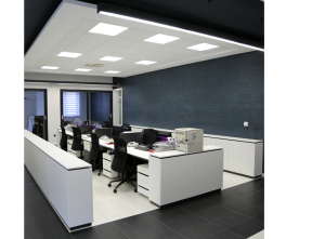 Business office with L E D light panels